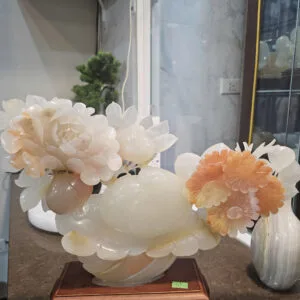 Tác Phẩm Đào Tiên & Hoa Mẫu Đơn Ngọc Onyx Tự Nhiên (Phú Quý Trường Thọ)