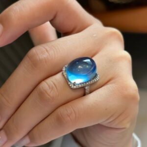 Nhẫn Đá Hải Lam Bảo (Aquamarine) Tự Nhiên Bọc Bạc S925 Sang Trọng 16x12mm