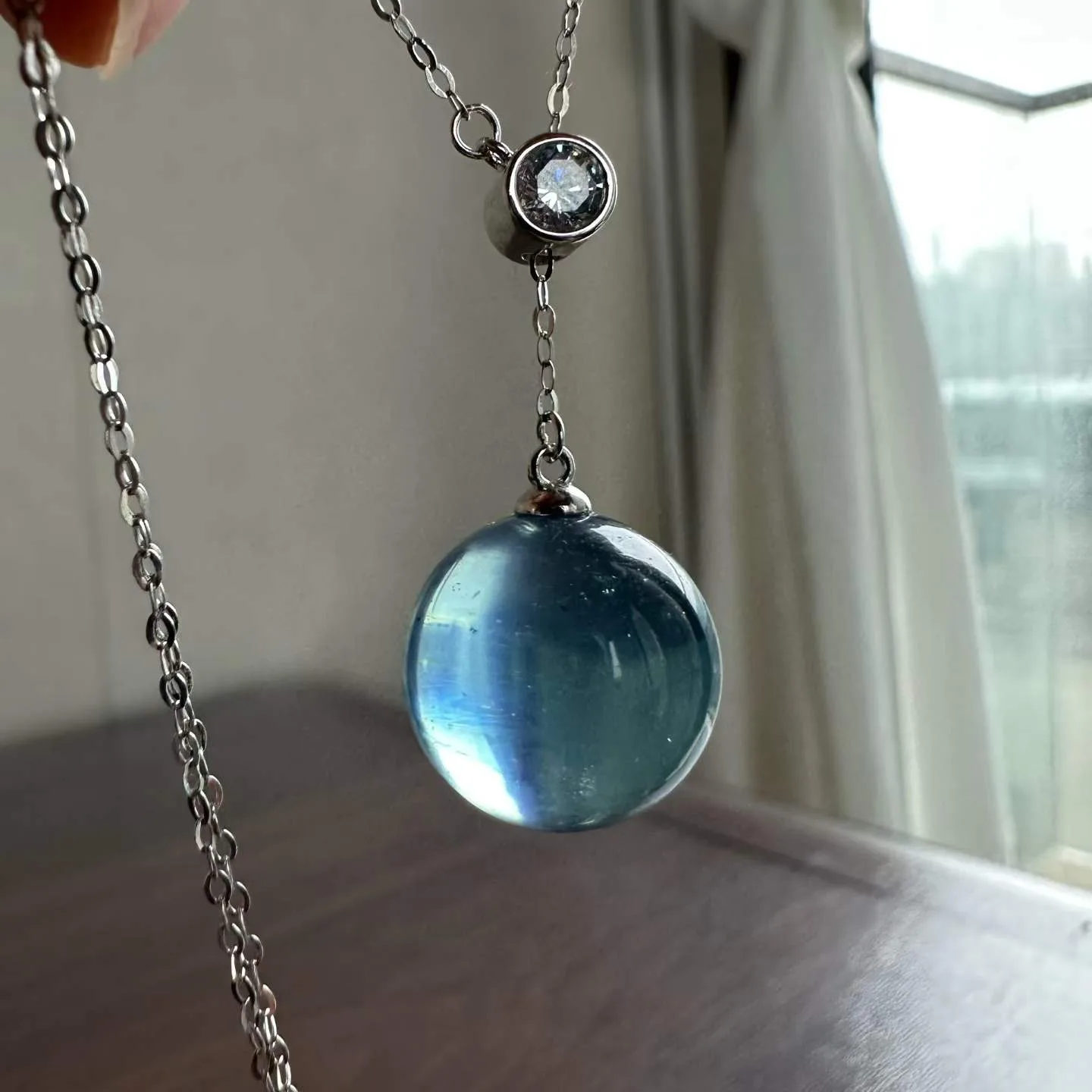 Dây Chuyền Bạc S925 Khảm Đá Mix Mặt Hải Lam Bảo (Aquamarine) Tự Nhiên 15mm - Ảnh 3