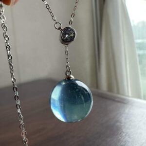 Dây Chuyền Bạc S925 Khảm Đá Mix Mặt Hải Lam Bảo (Aquamarine) Tự Nhiên 15mm